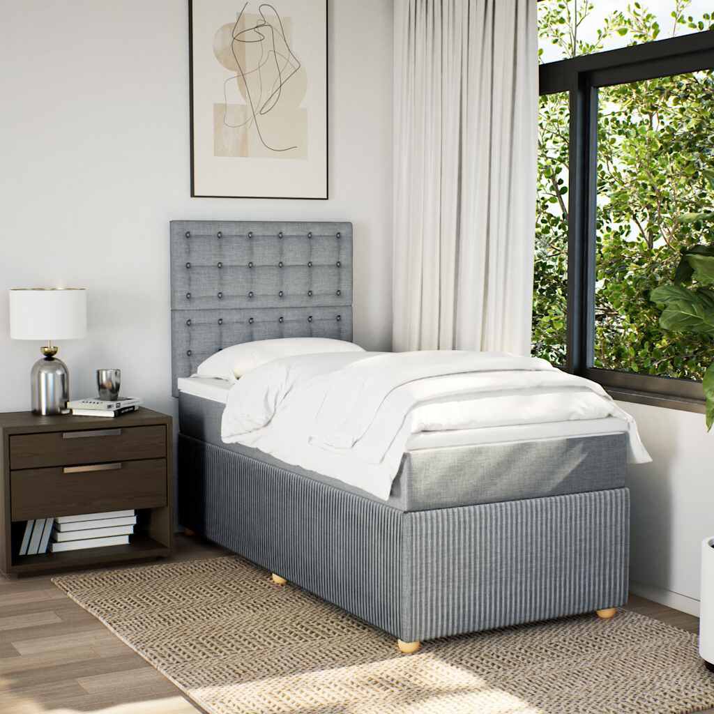 vidaXL Κρεβάτι Boxspring με Στρώμα Ανοιχτό Γκρι 90x190 εκ. Υφασμάτινο