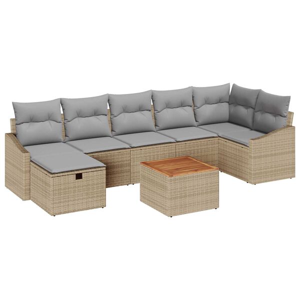 vidaXL Σετ Καναπέ Κήπου με μαξιλάρι 8 pcs Μπεζ Πολυ ράταν