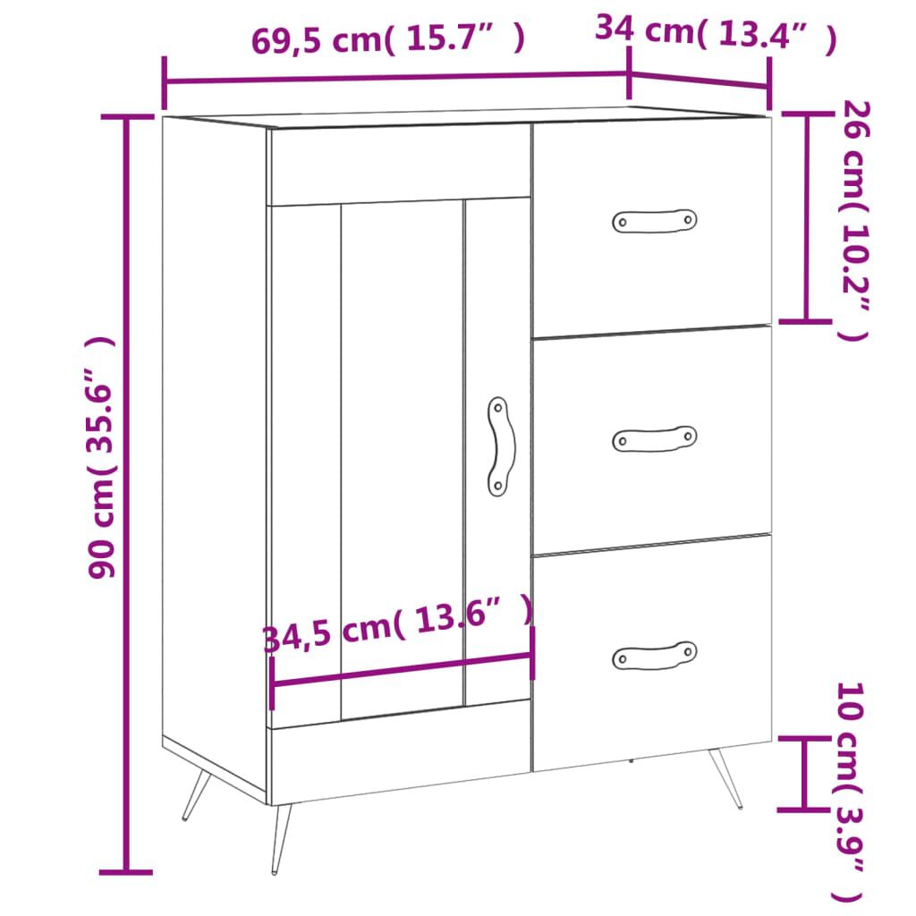 vidaXL Ντουλάπι Γκρι Σκυροδέματος 69,5x34x90 εκ. Επεξεργασμένο Ξύλο