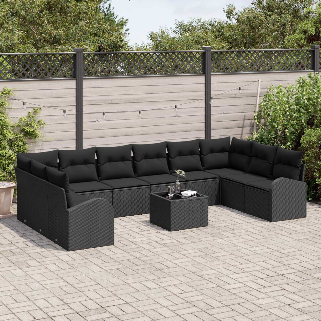 vidaXL Σετ Καναπέ Κήπου 11 pcs Μαύρο Πολυ rattan, βαμμένο ατσάλι