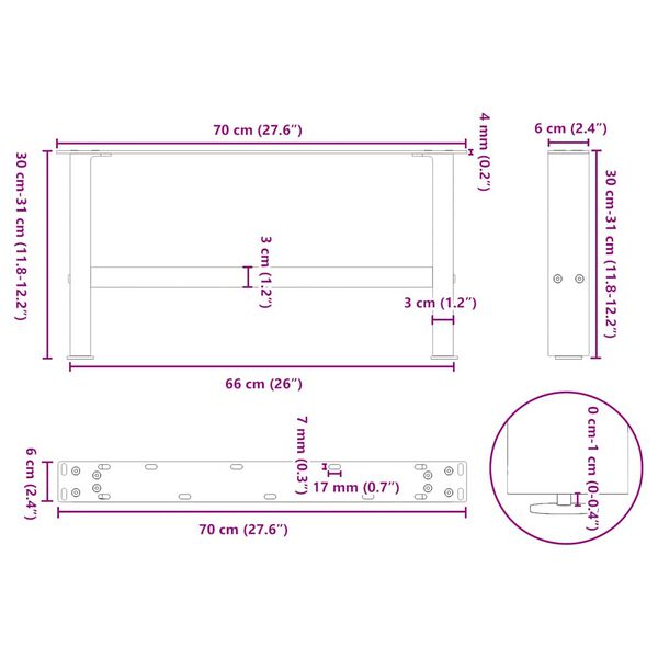 vidaXL Πόδια Τραπεζιού Σαλονιού 2 τεμ. Ανθρακί 70x(30-31) εκ. Ατσάλι