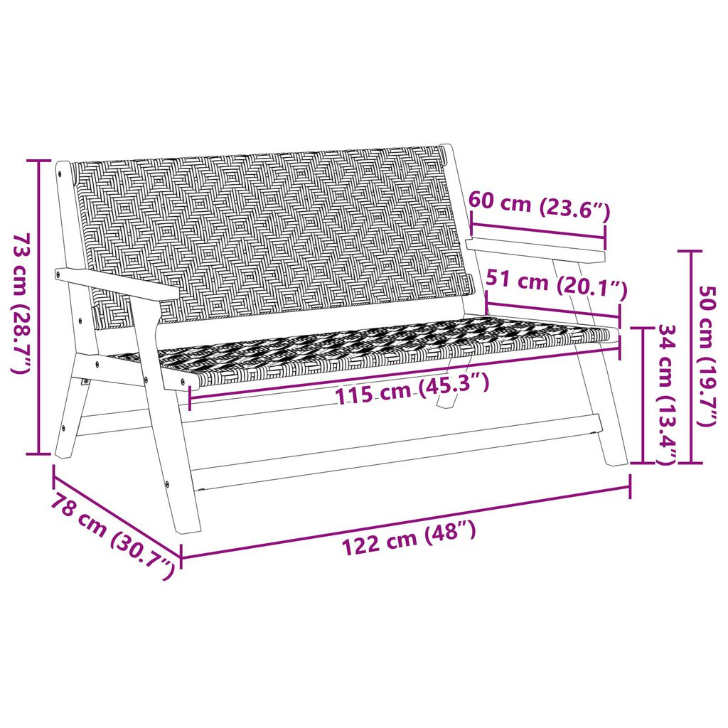 vidaXL Πάγκος Κήπου Μαύρος και Λευκός 122x76x73.5 εκ. Μασίφ Ξύλο Ακακίας
