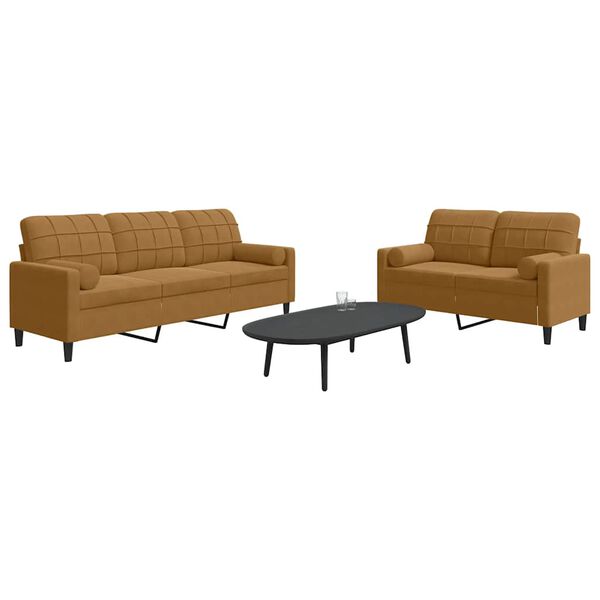 vidaXL Σετ Σαλονιού 2 Τεμ. Καφέ Βελούδινο με Μαξιλάρια/Στηρίγματα