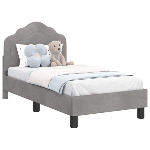 vidaXL Κρεβατική βάση για παιδιά με προσκέφαλο Ανοιχτό γκρι