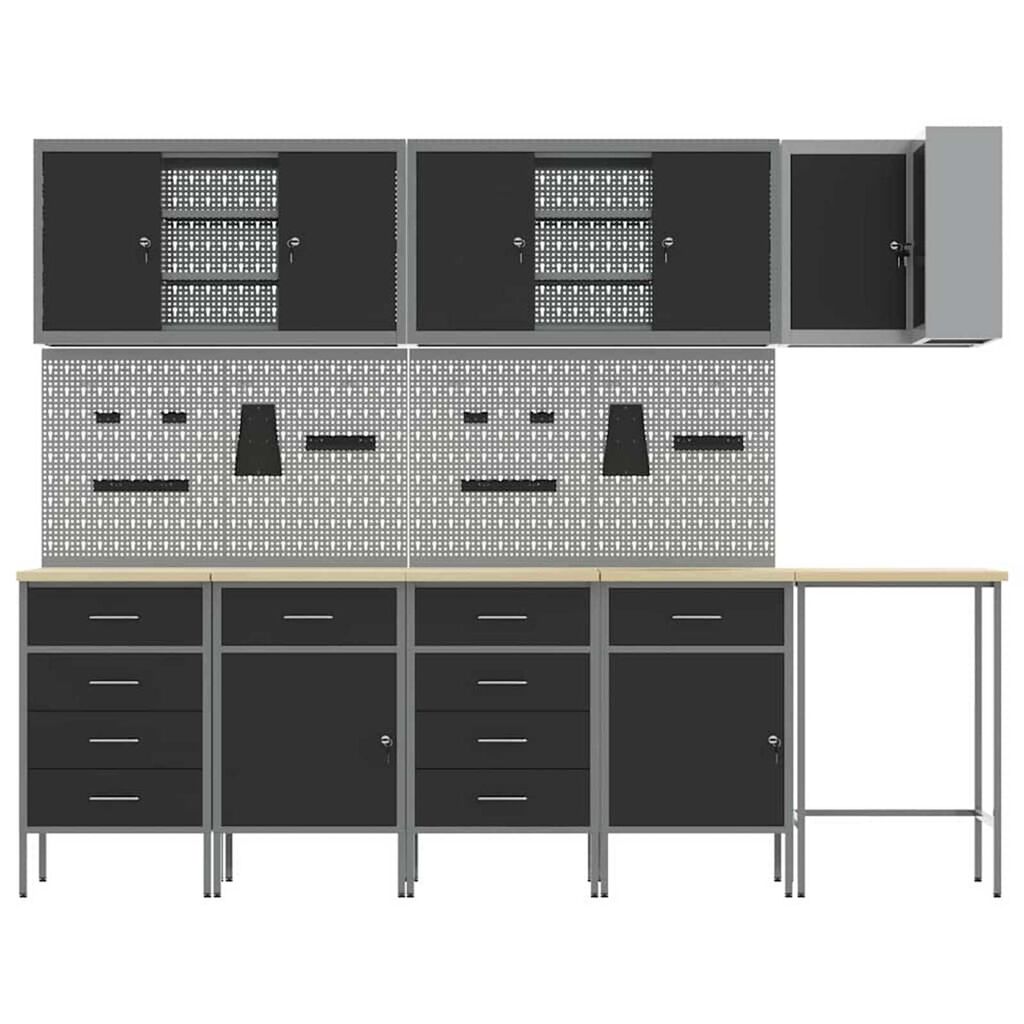 vidaXL Ντουλάπα εργαλείων με συρτάρι 12 pcs Μαύρο 255 x 55 x 220 εκ