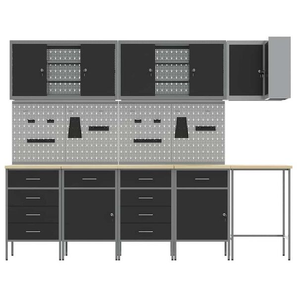 vidaXL Ντουλάπα εργαλείων με συρτάρι 12 pcs Μαύρο 255 x 55 x 220 εκ