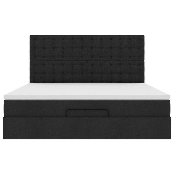 vidaXL Οθωμανικό κρεβάτι με στρώμα & LEDs Μαύρο ύφασμα 180x200cm