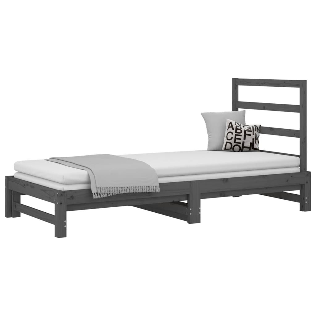 vidaXL Καναπές Κρεβάτι Συρόμενος Γκρι 2x(90x200) εκ. Μασίφ Ξύλο Πεύκου