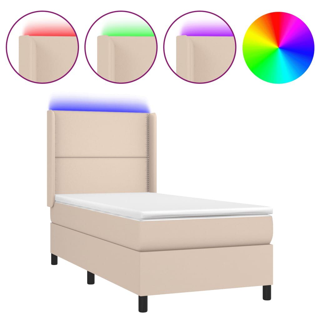 vidaXL Κρεβάτι Boxspring Στρώμα&LED Καπουτσίνο 100x200 εκ. Συνθ. Δέρμα
