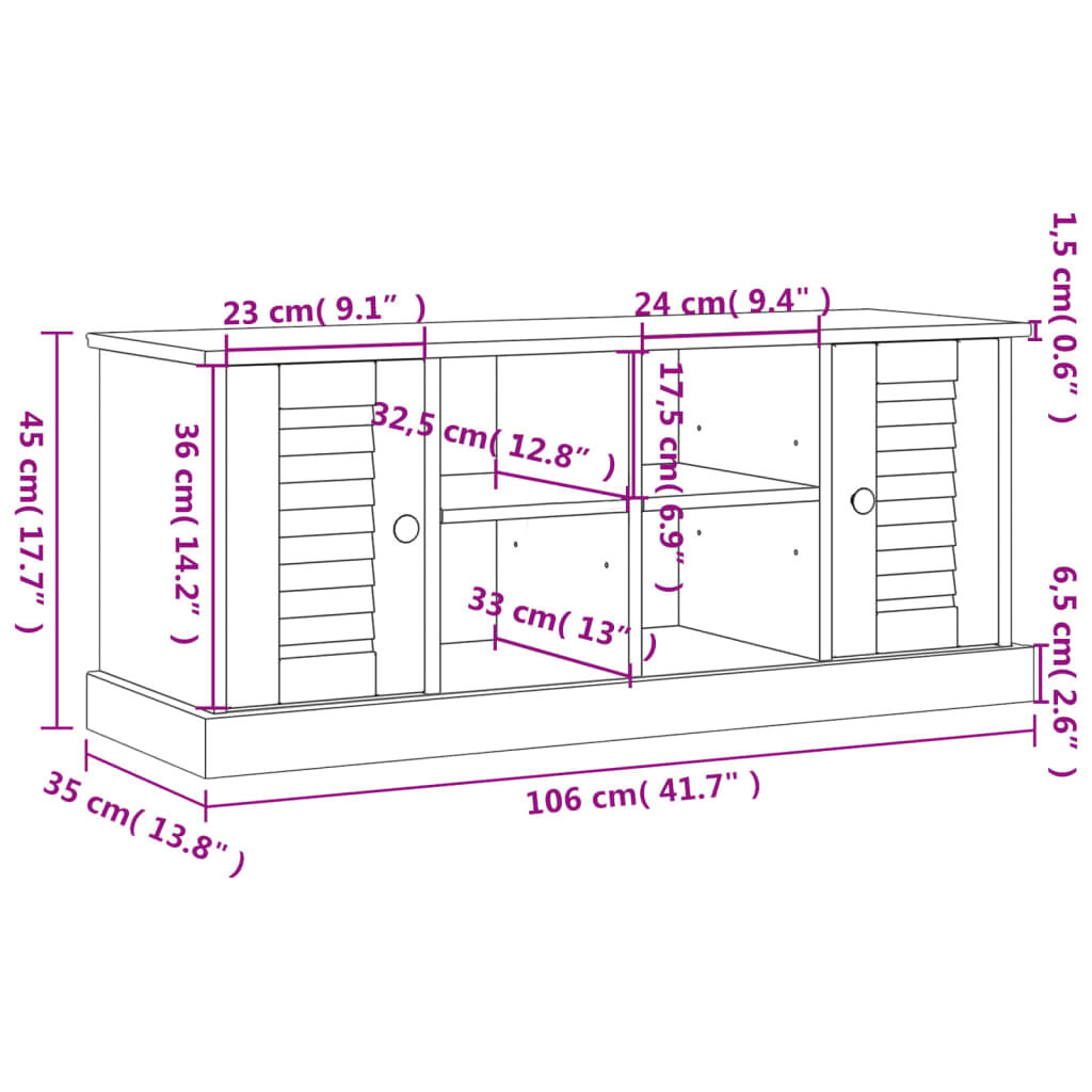 vidaXL Παπουτσοθήκη VIGO 106 x 35 x 45 εκ. από Μασίφ Ξύλο Πεύκου