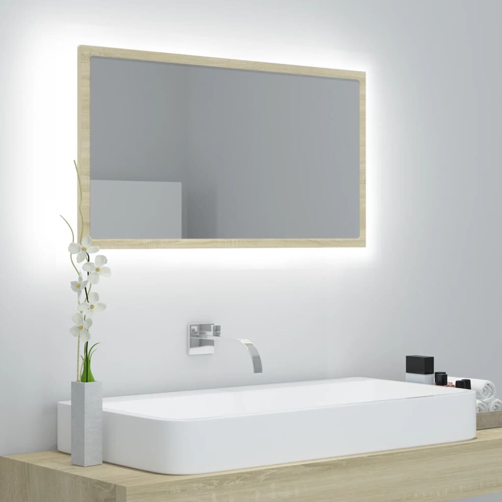vidaXL Καθρέφτης Μπάνιου με LED Sonoma Δρυς 80x8,5x37 εκ. Ακρυλικός