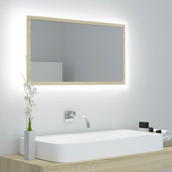vidaXL Καθρέφτης Μπάνιου με LED Sonoma Δρυς 80x8,5x37 εκ. Ακρυλικός