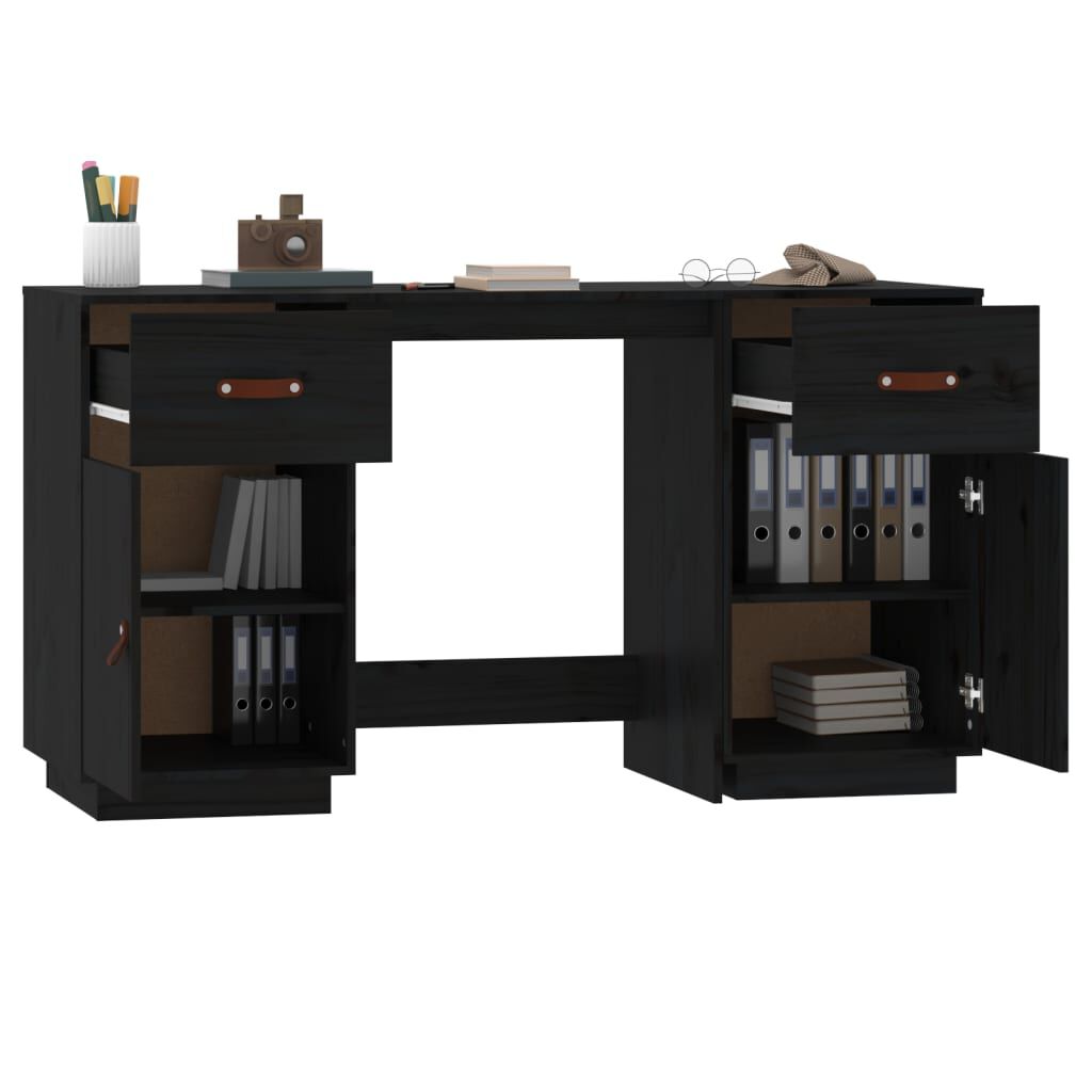 vidaXL Ντουλάπι Γραφείου Μαύρο 135x50x75εκ. από Μασίφ Ξύλο Πεύκου