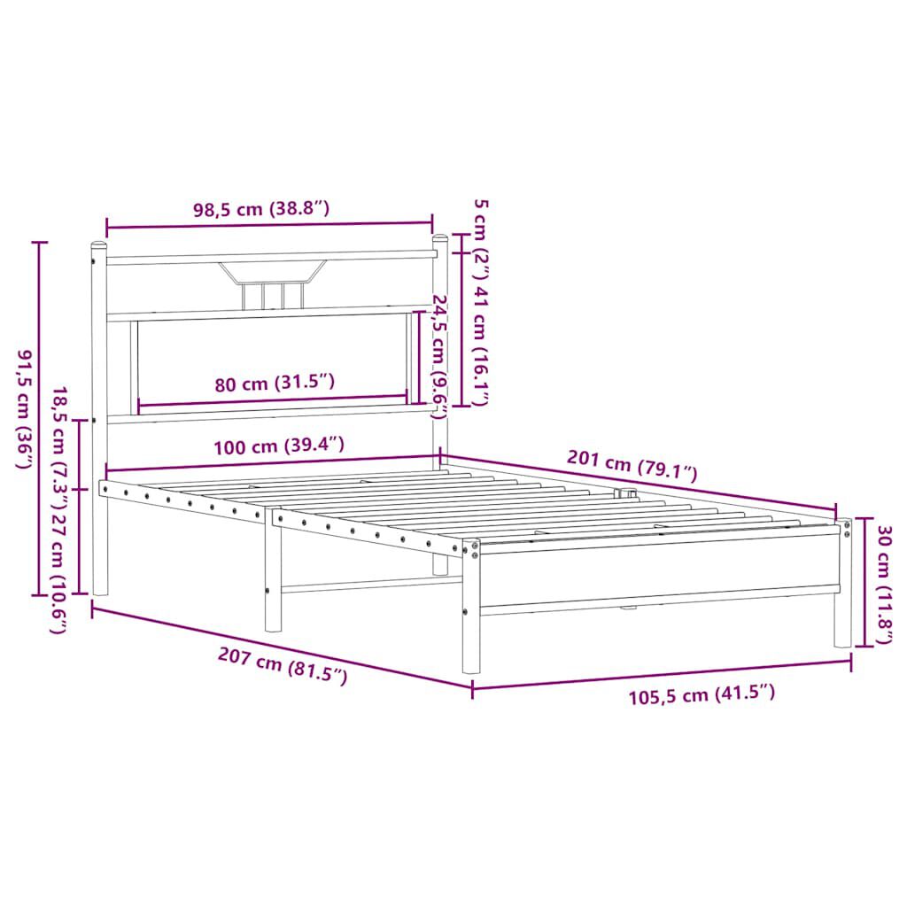 vidaXL Πλαίσιο Κρεβατιού Καπνιστή Δρυς 100x200 εκ. Επεξεργασμένο Ξύλο