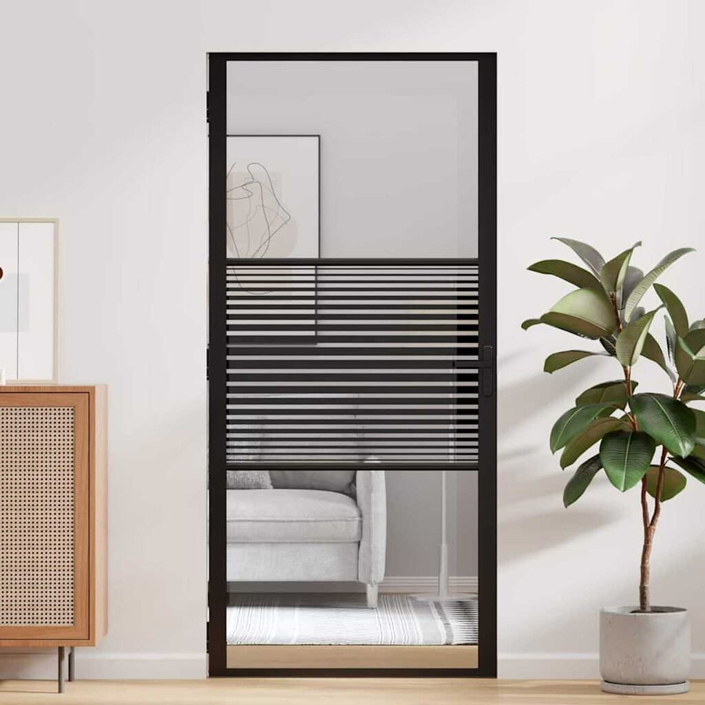 vidaXL Εσωτερική Πόρτα Μαύρο 93 x 201.5 cm Tempered γυαλί, Αλουμίνιο