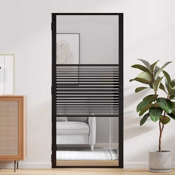 vidaXL Εσωτερική Πόρτα Μαύρο 93 x 201.5 cm Tempered γυαλί, Αλουμίνιο