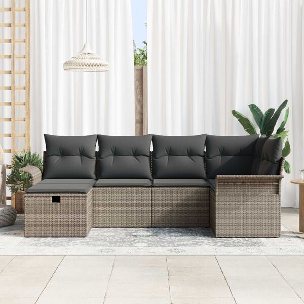 vidaXL Σετ Καναπέ Κήπου με μαξιλάρι 6 pcs Γκρι Πολυ ράταν