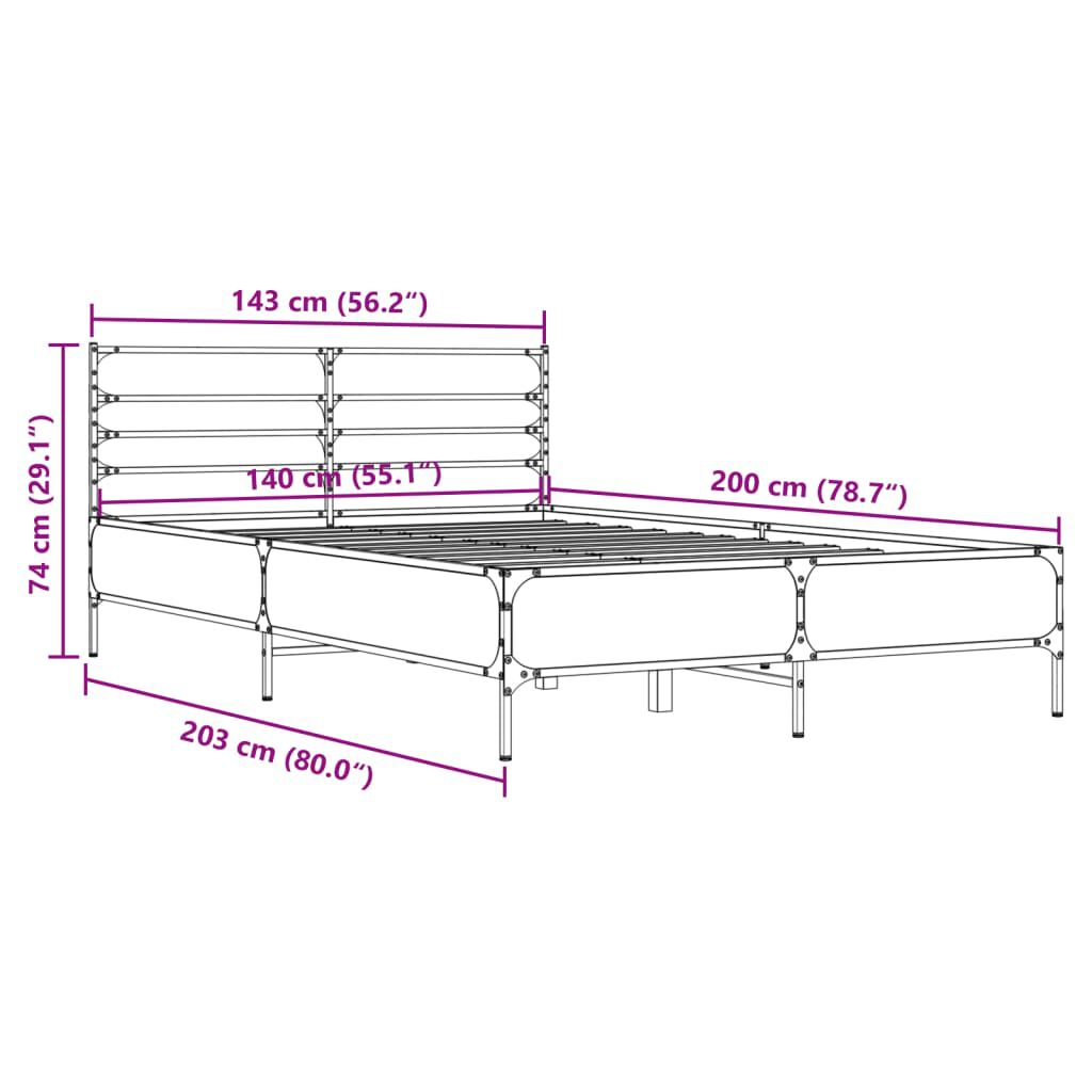 vidaXL Πλαίσιο Κρεβατιού Καφέ Δρυς 140x200 εκ. Επεξ. Ξύλο & Μέταλλο