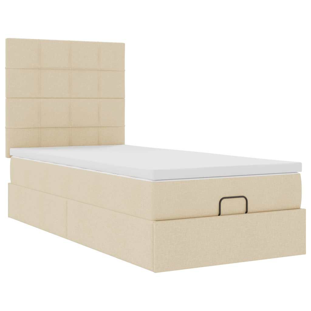 vidaXL Οθωμανικό κρεβάτι με στρώμα Cream 90x200cm ύφασμα