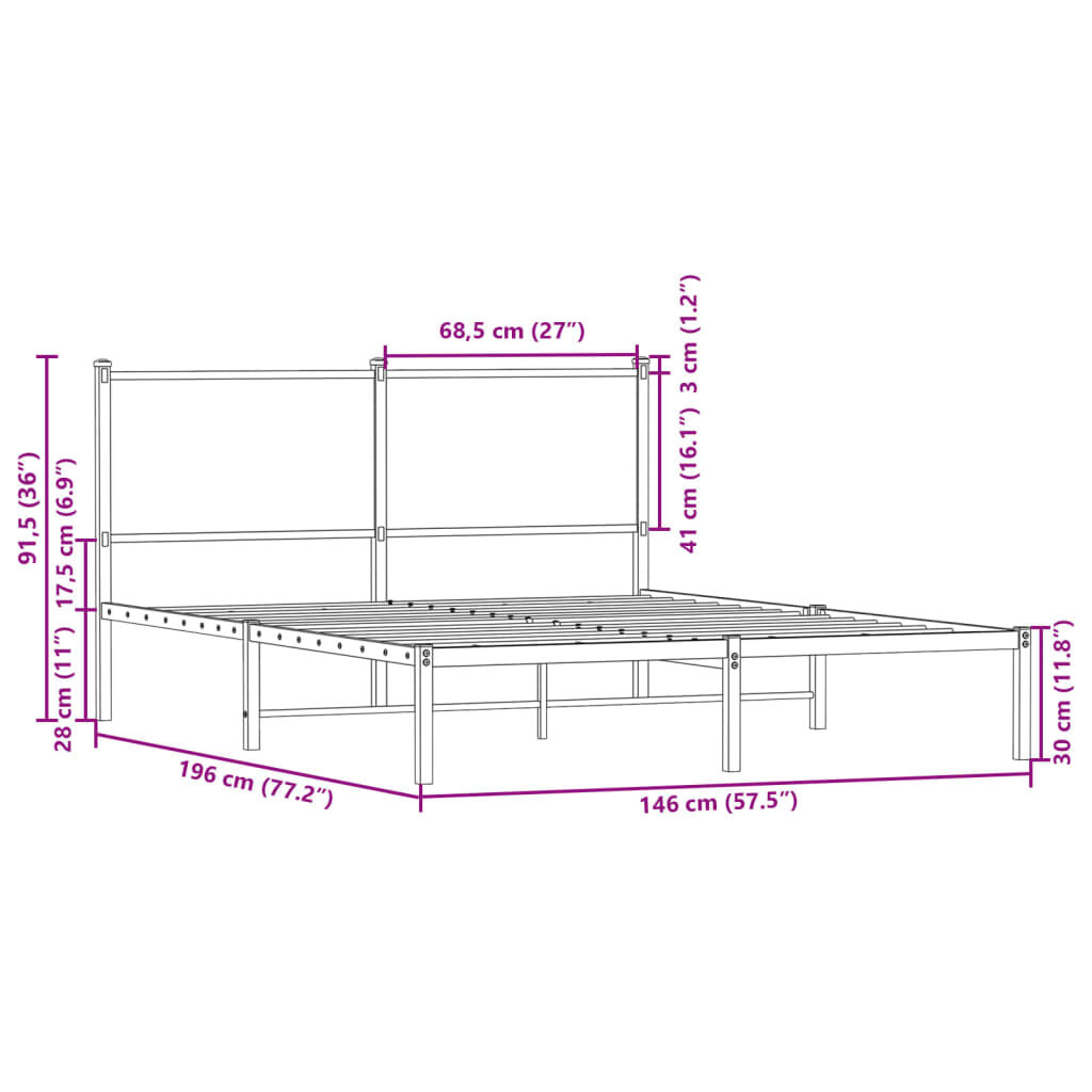 vidaXL Σκελετός Κρεβ. Χωρίς Στρώμα Sonoma Δρυς 140x190 εκ. Μεταλλικό