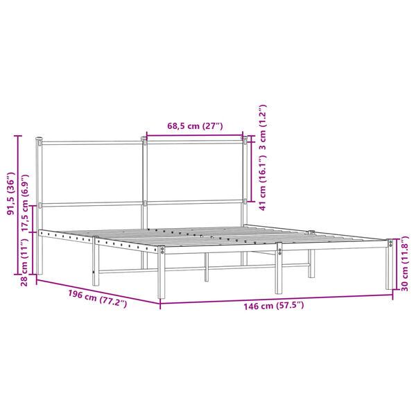 vidaXL Σκελετός Κρεβ. Χωρίς Στρώμα Sonoma Δρυς 140x190 εκ. Μεταλλικό