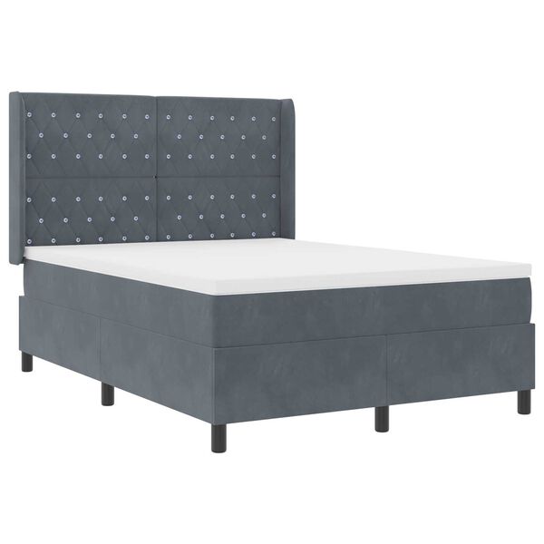 Κρεβάτι Box Spring με Στρώμα & LED Γκρι 140x190 εκ Βελούδινο