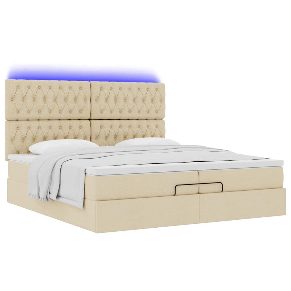 vidaXL Οθωμανικό κρεβάτι με στρώματα & LEDs Κρέμα 200x200cm ύφασμα