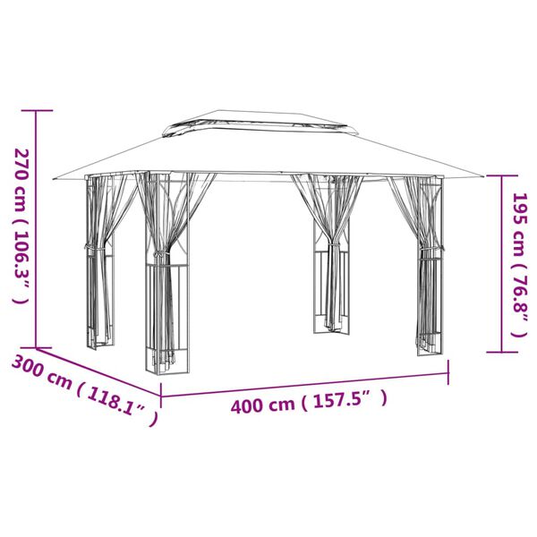 vidaXL Κιόσκι με Πλευρικά Τοιχώματα Ανθρακί 400x300x270 εκ. από Ατσάλι