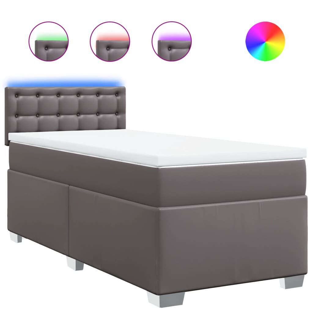 vidaXL Κρεβάτι Boxspring με Στρώμα Γκρι 100x200εκ. από Συνθετικό Δέρμα