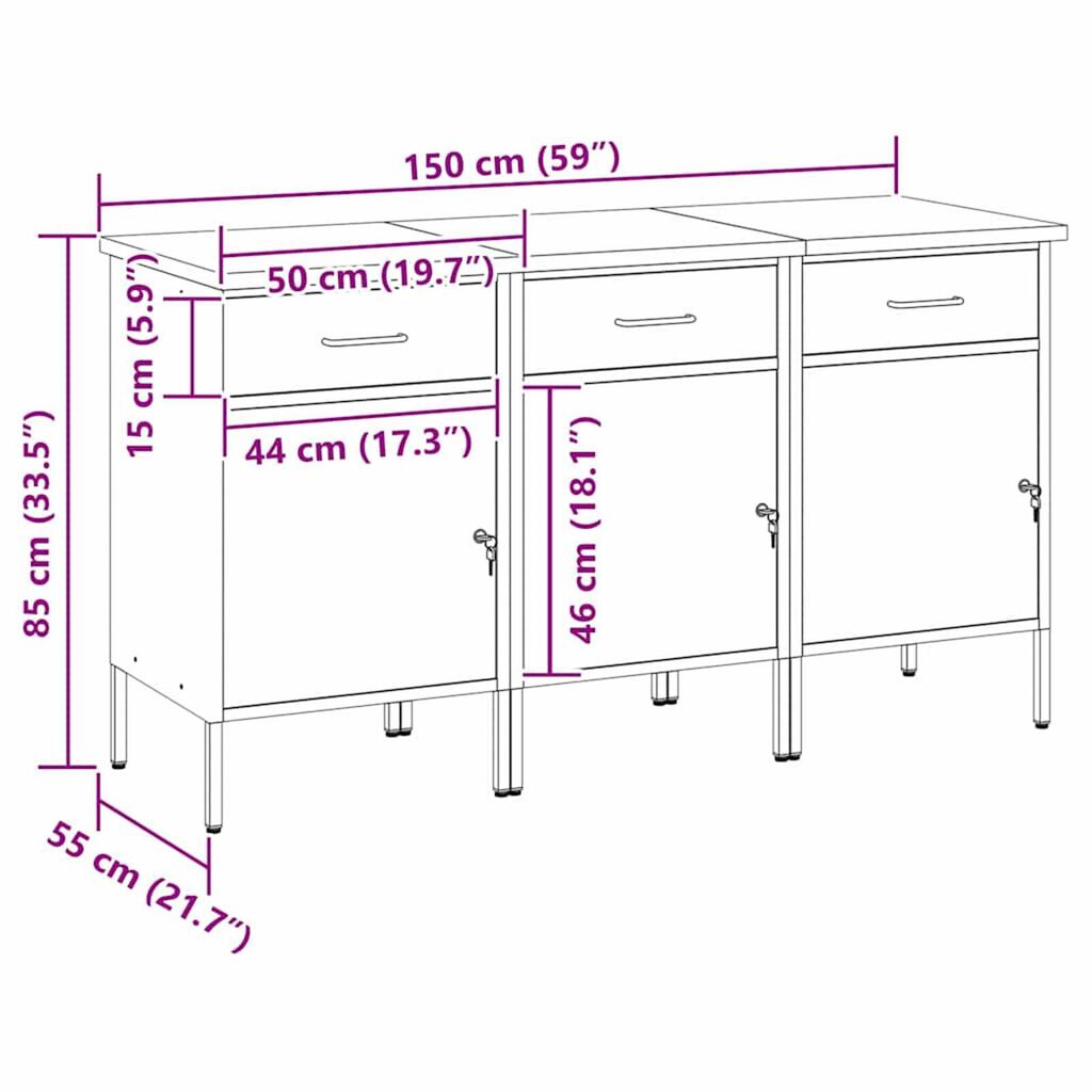 vidaXL Ντουλάπα Εργασίας 3 pcs Μαύρο και Γκρι 150 x 55 x 85 εκ
