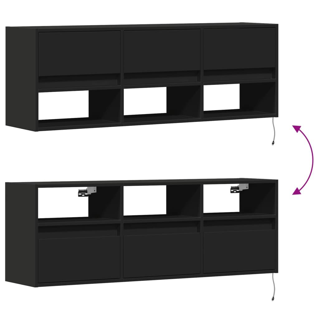 vidaXL Έπιπλο Τοίχου Τηλεόρασης με LED Μαύρο 130x31x45 εκ.