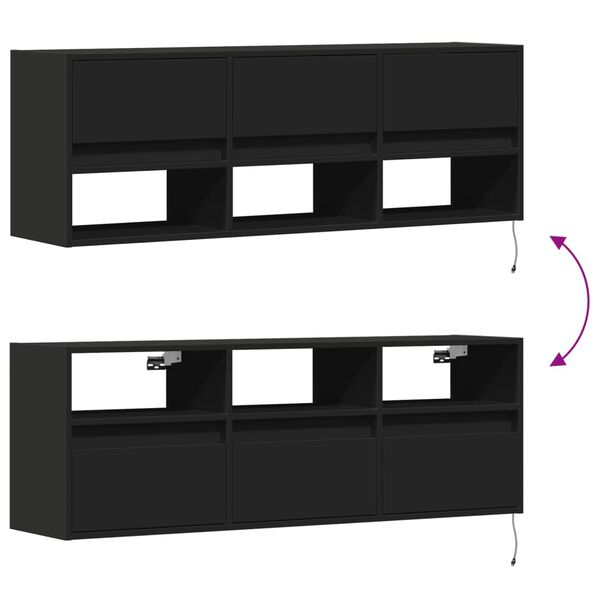 vidaXL Έπιπλο Τοίχου Τηλεόρασης με LED Μαύρο 130x31x45 εκ.