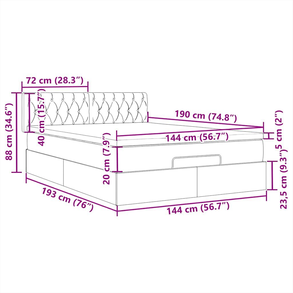vidaXL Οθωμανικό κρεβάτι με στρώμα & LEDs Σκούρο καφέ 140x190cm Ύφασμα
