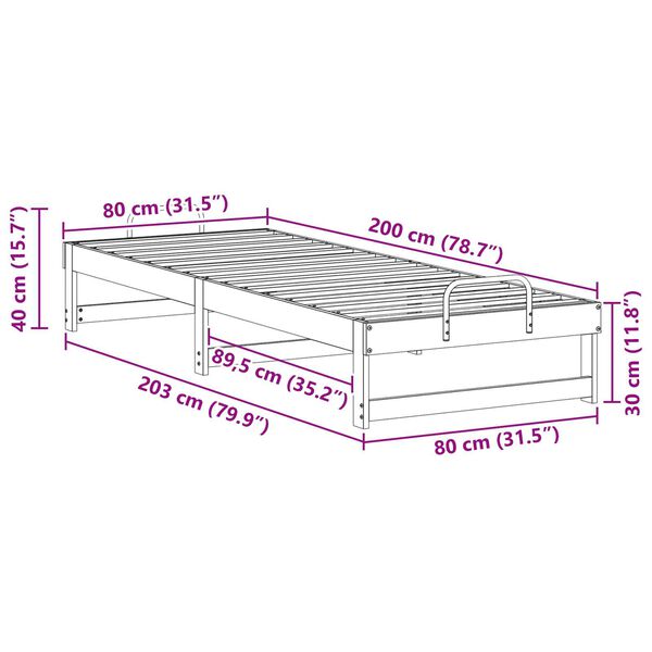 vidaXL Κρεβάτι με λαβές μεταφοράς Λευκό 80 x 200 cm Μασίφ ξύλο πεύκου