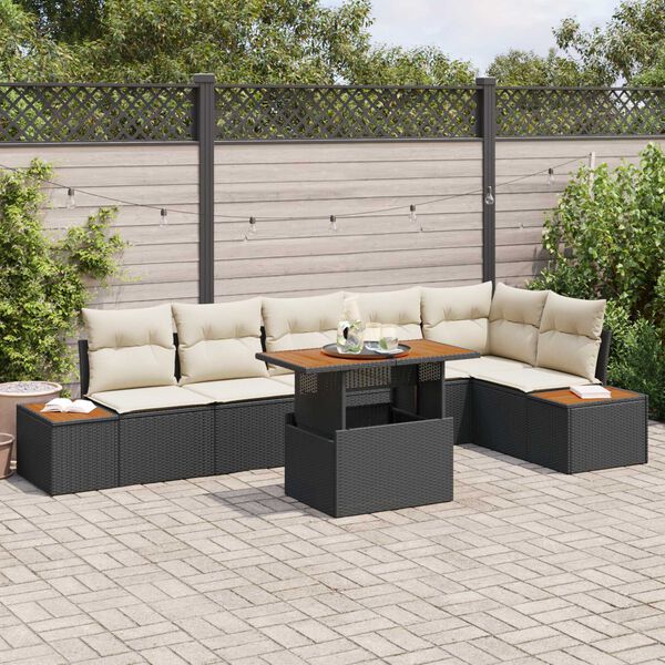 vidaXL Σετ Καναπέ Κήπου με αποθήκευση 7 pcs Μαύρο Πολυ ράταν