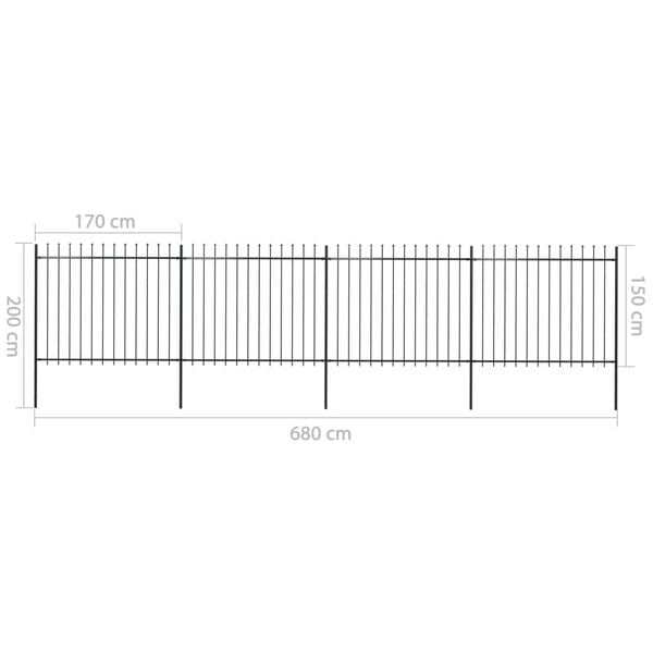 vidaXL Κάγκελα Περίφραξης με Λόγχες Μαύρα 6,8 x 1,5 μ. από Χάλυβα