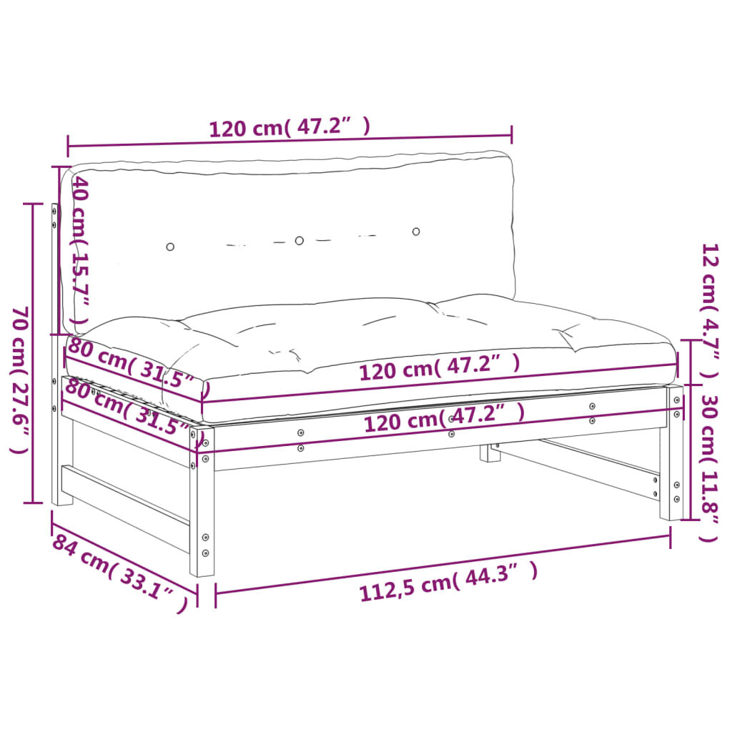 vidaXL Καναπές Μεσαίος 120 x 80 εκ. από Εμποτισμένο Ξύλο Πεύκου