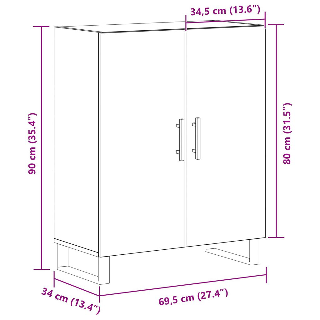 vidaXL Κονσόλα Μαύρο Δρυς 69,5x34x90 εκ Επεξεργασμένο Ξύλο