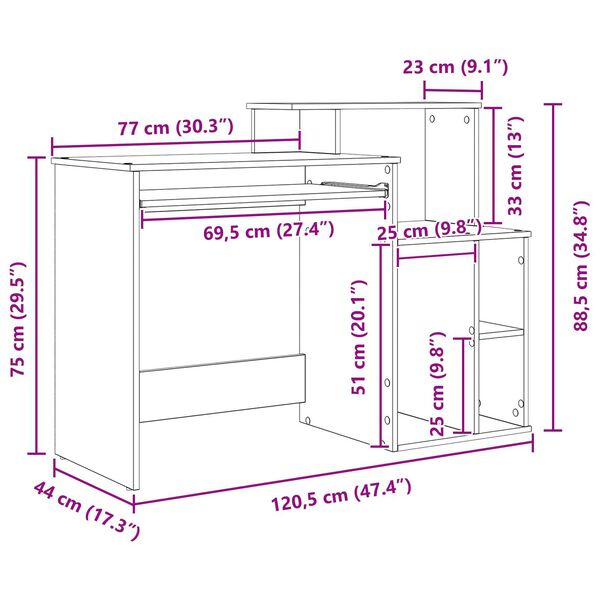 vidaXL Γραφείο με Αποθήκευση Παλιό Ξύλο 120.5x44x88.5 cm Επεξεργασμένο Ξύλο