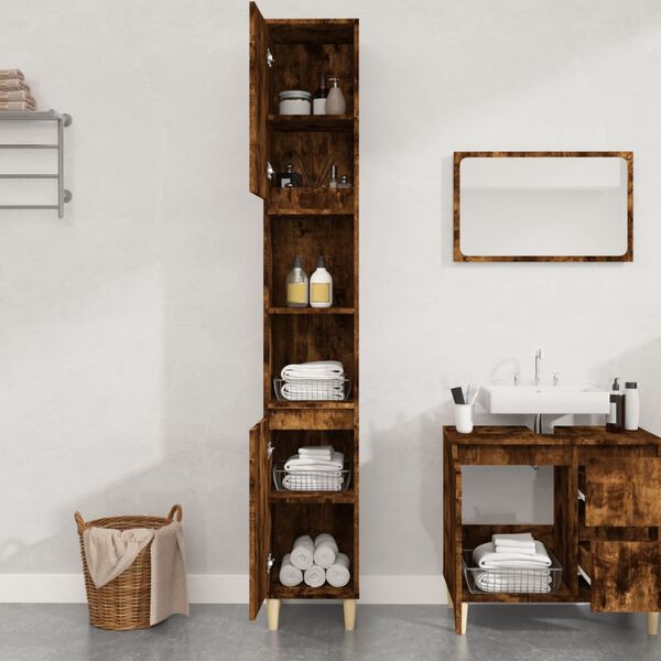 vidaXL Ντουλάπι Μπάνιου Καπνιστή Δρυς 30x30x190 εκ. Επεξεργασμένο Ξύλο