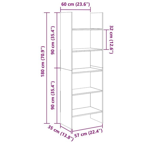 vidaXL Βιβλιοθήκη Χρώμα Sonoma Δρυς 60 x 35 x 180 εκ. από Επεξ. Ξύλο