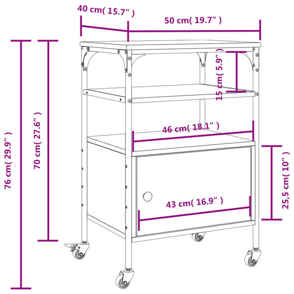 vidaXL Βάση Εκτυπωτή 3 Επιπέδων Μαύρη 50x40x76 εκ. Επεξεργασμένο Ξύλο