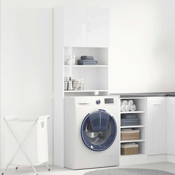 vidaXL Ντουλάπι Πλυντηρίου Γυαλιστερό Λευκό 64x24x190 εκ Επεξ. Ξύλο
