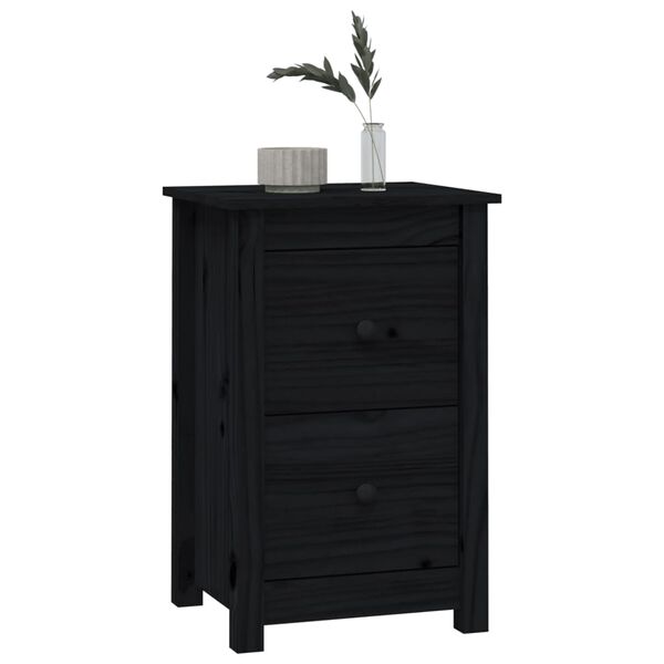 vidaXL Κομοδίνο Μαύρο 40 x 35 x 61,5 εκ. από Μασίφ Ξύλο Πεύκου