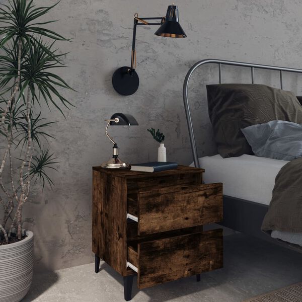 vidaXL Κομοδίνα 2 τεμ. Καπνιστή Δρυς 40x35x50εκ. με Μεταλλικά Πόδια