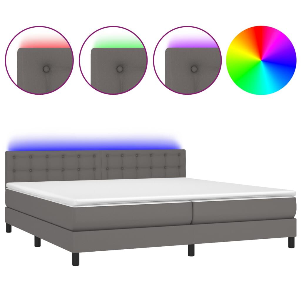 vidaXL Κρεβάτι Boxspring με Στρώμα & LED Γκρι 200x200 εκ. Συνθ. Δέρμα
