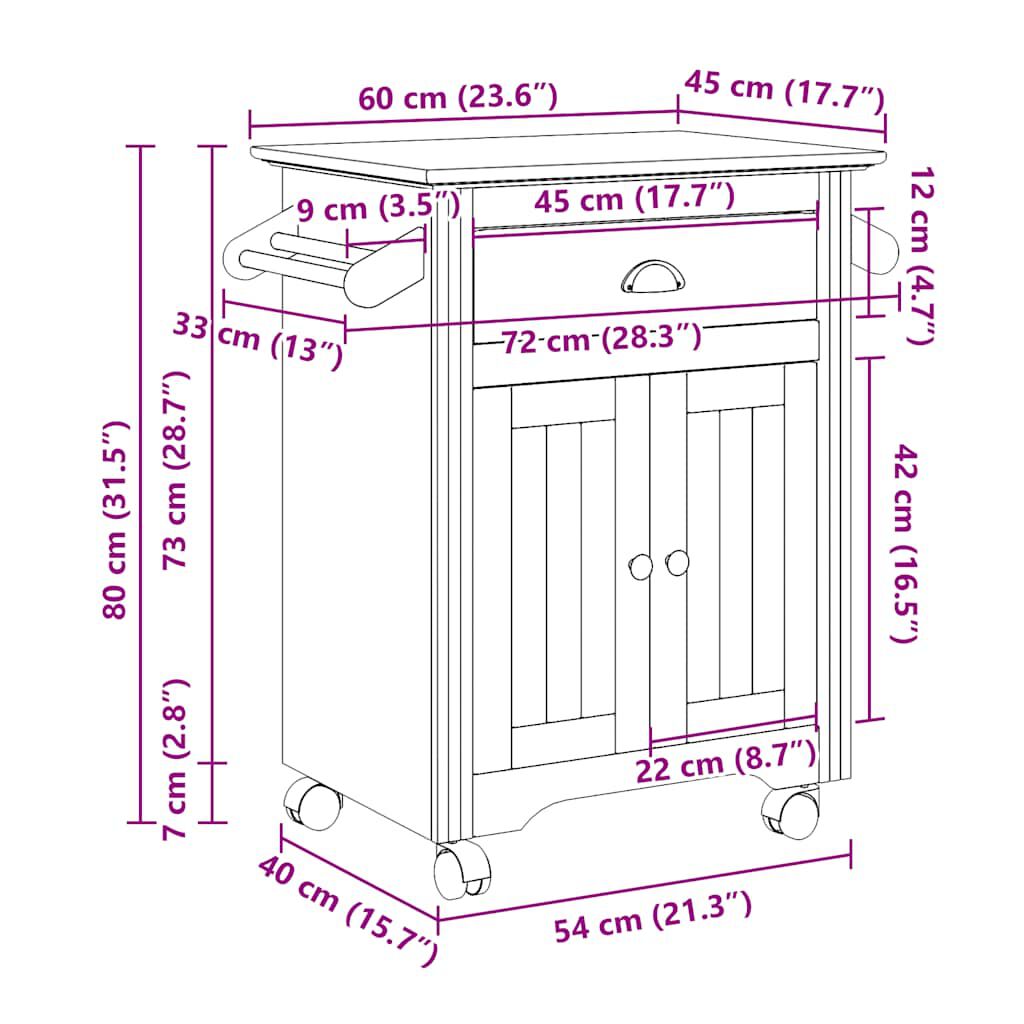 vidaXL Καροτσάκι κουζίνας "BODO" Λευκό 72x45x80 cm