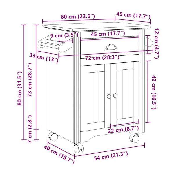 vidaXL Καροτσάκι κουζίνας "BODO" Λευκό 72x45x80 cm