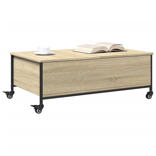 vidaXL Τραπεζάκι Σαλονιού Ροδάκια Sonoma Δρυς 91x55x34 εκ. Επεξ. Ξύλο