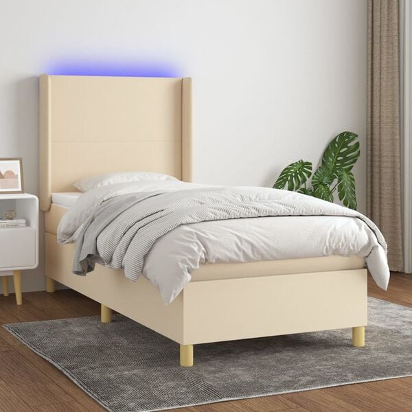 vidaXL &Kappa;&rho;&epsilon;&beta;ά&tau;&iota; Boxspring &mu;&epsilon; &Sigma;&tau;&rho;ώ&mu;&alpha; & LED &Kappa;&rho;&epsilon;&mu; 90x200 &epsilon;&kappa;. &Upsilon;&phi;&alpha;&sigma;&mu;ά&tau;&iota;&nu;&omicron;